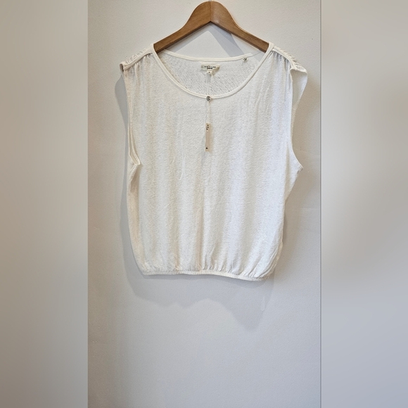 Max Studio London Cream Ivory Sleeveless Top Blouse Relaxed Fit Elastic Band L - Picture 2 of 9